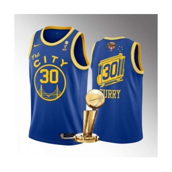 Men's Golden State Warriors 30 Stephen Curry Royal 2022 NBA Finals Champions Stitched Jersey