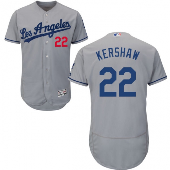 Men's Majestic Los Angeles Dodgers 22 Clayton Kershaw Grey Flexbase Authentic Collection MLB Jersey
