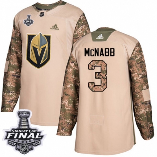 Youth Adidas Vegas Golden Knights 3 Brayden McNabb Authentic Camo Veterans Day Practice 2018 Stanley Cup Final NHL Jersey