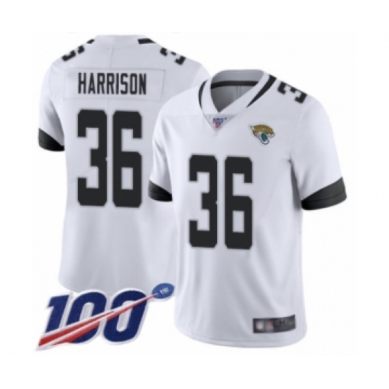 Men's Jacksonville Jaguars 36 Ronnie Harrison White Vapor Untouchable Limited Player 100th Season Football Jersey
