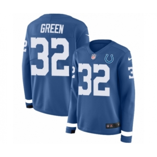 Women's Nike Indianapolis Colts 32 T.J. Green Limited Blue Therma Long Sleeve NFL Jersey