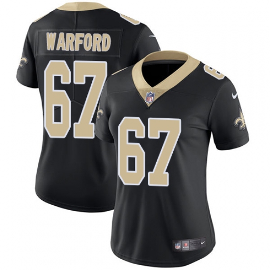 Women's Nike New Orleans Saints 67 Larry Warford Black Team Color Vapor Untouchable Limited Player NFL Jersey