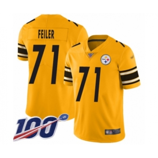 Men's Pittsburgh Steelers 71 Matt Feiler Limited Gold Inverted Legend 100th Season Football Jersey