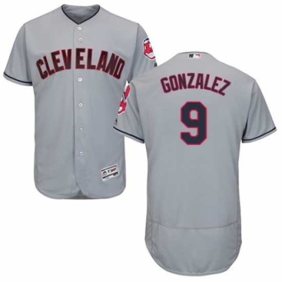 Men's Majestic Cleveland Indians 9 Erik Gonzalez Grey Road Flex Base Authentic Collection MLB Jersey