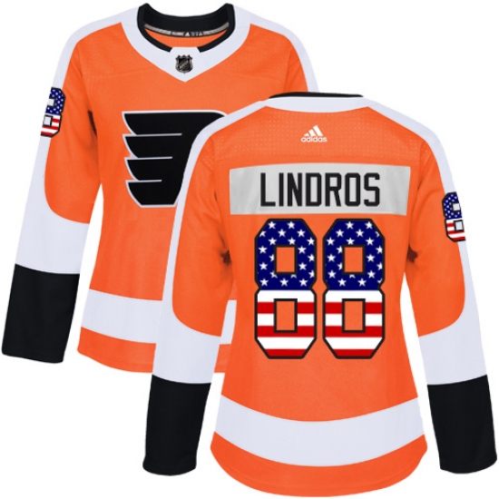 Women's Adidas Philadelphia Flyers 88 Eric Lindros Authentic Orange USA Flag Fashion NHL Jersey