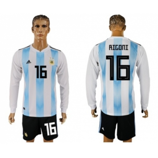 Argentina 16 Rigoni Home Long Sleeves Soccer Country Jersey