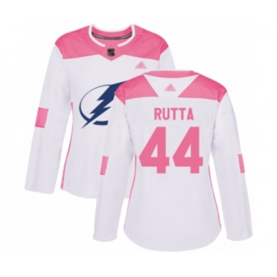 Women's Tampa Bay Lightning 44 Jan Rutta Authentic White Pink Fashion Hockey Jersey