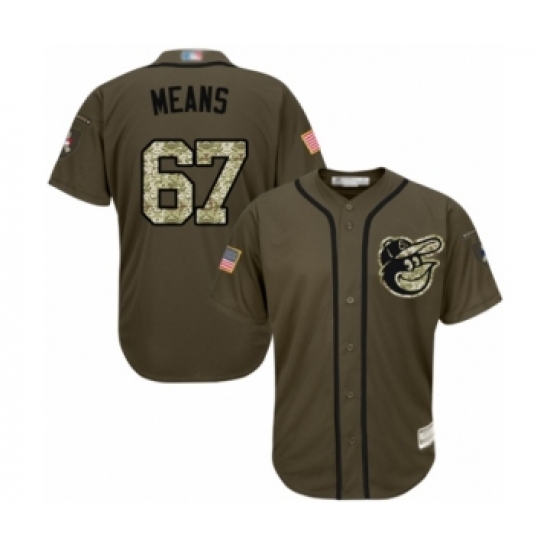 Men's Baltimore Orioles 67 John Means Authentic Green Salute to Service Baseball Jersey