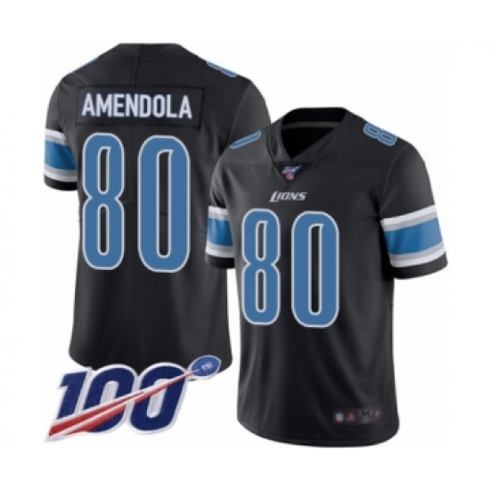 Men's Detroit Lions 80 Danny Amendola Limited Black Rush Vapor Untouchable 100th Season Football Jersey