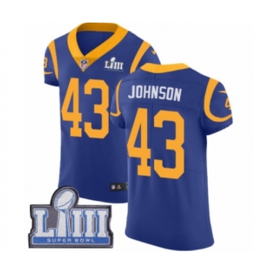 Men's Nike Los Angeles Rams 43 John Johnson Royal Blue Alternate Vapor Untouchable Elite Player Super Bowl LIII Bound NFL Jersey