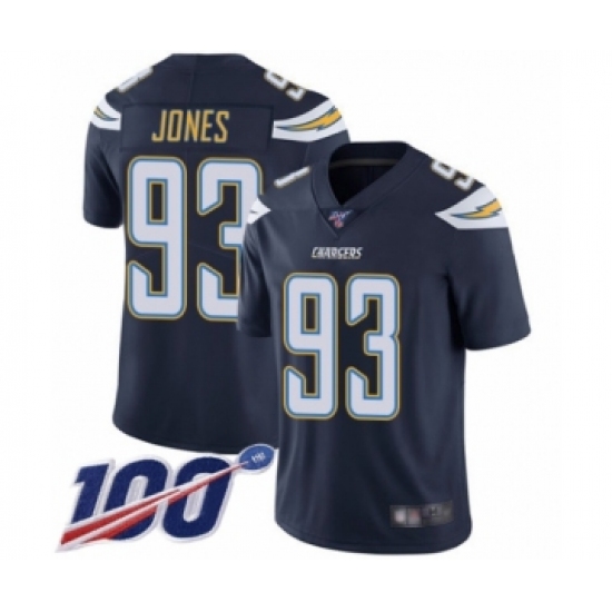 Men's Los Angeles Chargers 93 Justin Jones Navy Blue Team Color Vapor Untouchable Limited Player 100th Season Football Jersey