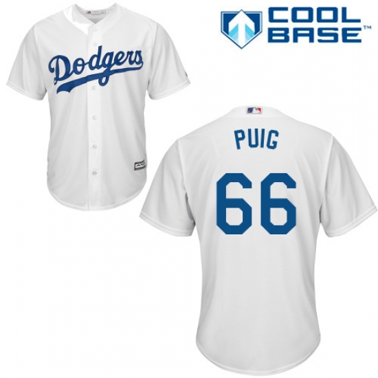 Men's Majestic Los Angeles Dodgers 66 Yasiel Puig Replica White Home Cool Base MLB Jersey