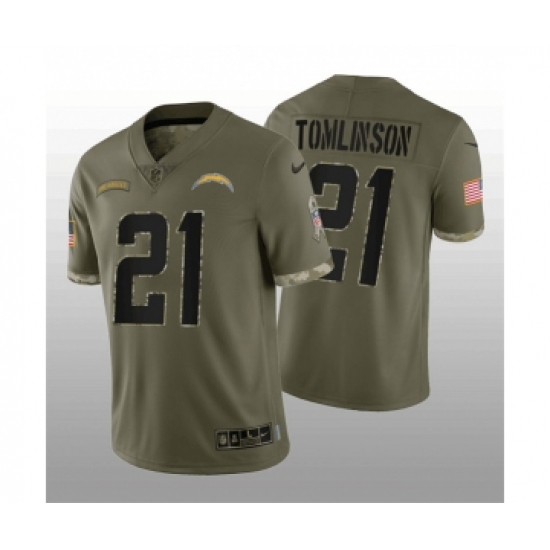 Men's Los Angeles Chargers 21 LaDainian Tomlinson 2022 Olive Salute To Service Limited Stitched Jersey