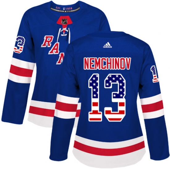 Women's Adidas New York Rangers 13 Sergei Nemchinov Authentic Royal Blue USA Flag Fashion NHL Jersey