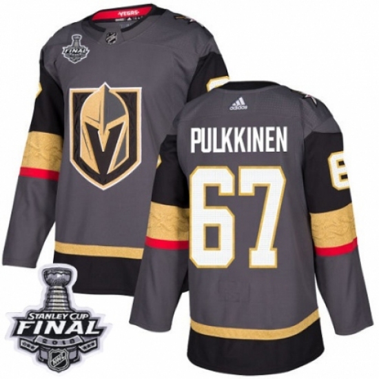 Men's Adidas Vegas Golden Knights 67 Teemu Pulkkinen Authentic Gray Home 2018 Stanley Cup Final NHL Jersey
