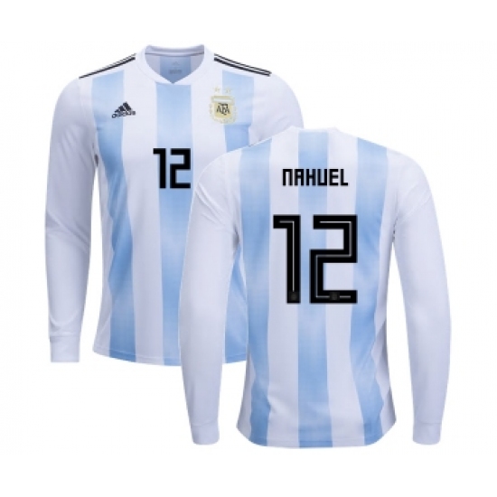 Argentina 12 Nahuel Home Long Sleeves Kid Soccer Country Jersey