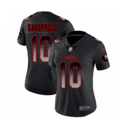 Women's San Francisco 49ers 10 Jimmy Garoppolo Limited Black Smoke Fashion Football Jersey