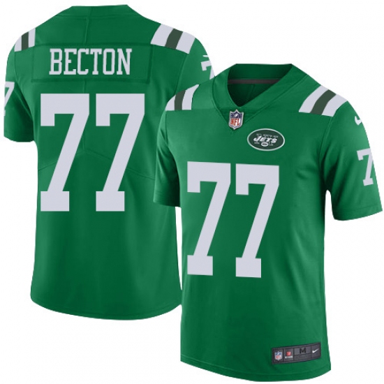 Men's New York Jets 77 Mekhi Becton Green Stitched Limited Rush Jersey