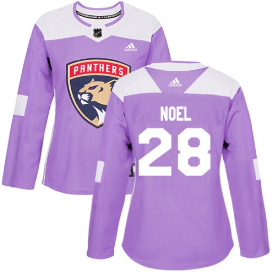 Women's Adidas Florida Panthers 28 Serron Noel Authentic Purple Fights Cancer Practice NHL Jersey