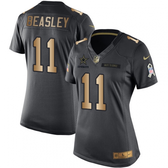 Women's Nike Dallas Cowboys 11 Cole Beasley Limited Black/Gold Salute to Service NFL Jersey