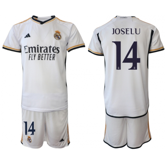 Men's Real Madrid 14 Joselu 2023-24 White Home Soccer Jersey