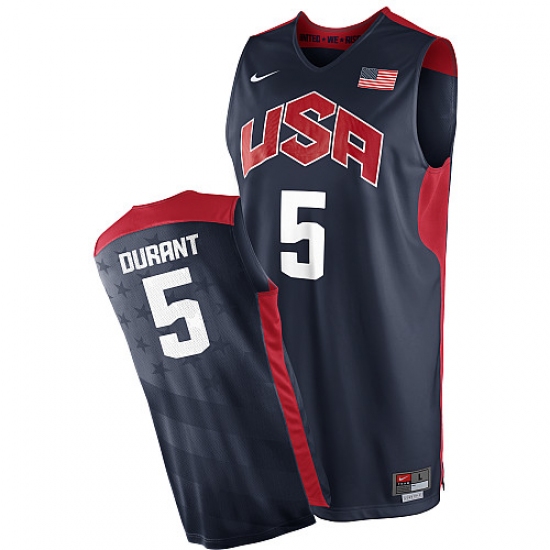 Men's Nike Team USA 5 Kevin Durant Authentic Navy Blue 2012 Olympics Basketball Jersey