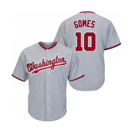 Men's Washington Nationals 10 Yan Gomes Replica Grey Road Cool Base Baseball Jersey