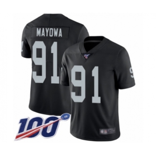 Youth Oakland Raiders 91 Benson Mayowa Black Team Color Vapor Untouchable Limited Player 100th Season Football Jersey