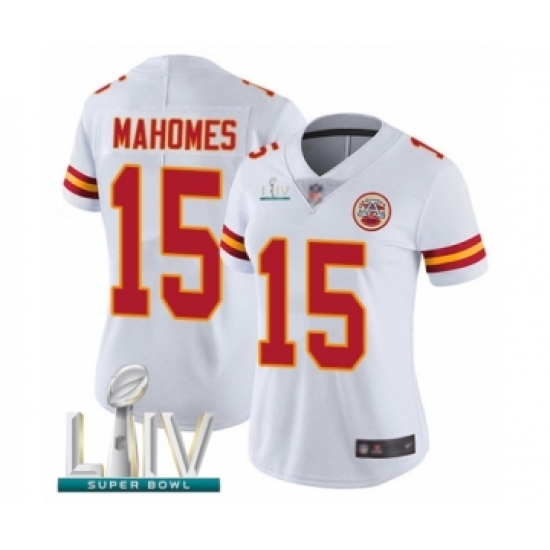 Women's Kansas City Chiefs 15 Patrick Mahomes White Vapor Untouchable Limited Player Super Bowl LIV Bound Football Jersey