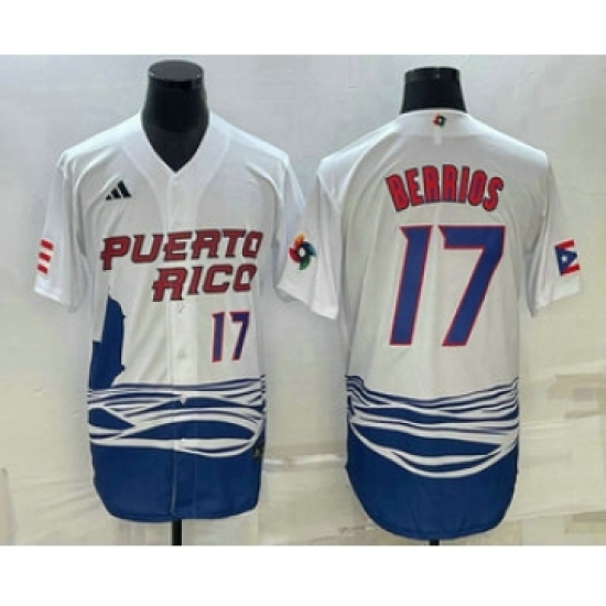 Men's Puerto Rico Baseball 17 Jose Berrios Number 2023 White World Baseball Classic Stitched Jerseys