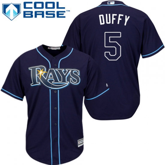 Youth Majestic Tampa Bay Rays 5 Matt Duffy Authentic Navy Blue Alternate Cool Base MLB Jersey