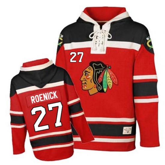 Men's Old Time Hockey Chicago Blackhawks 27 Jeremy Roenick Authentic Red Sawyer Hooded Sweatshirt NHL Jersey
