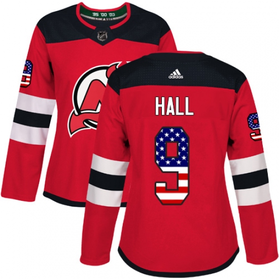 Women's Adidas New Jersey Devils 9 Taylor Hall Authentic Red USA Flag Fashion NHL Jersey