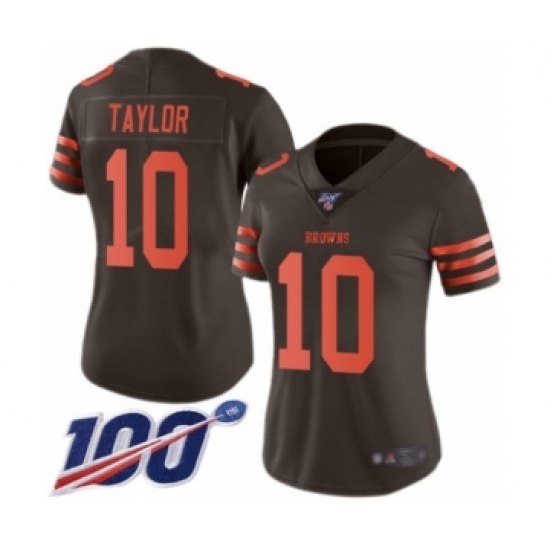 Women's Cleveland Browns 10 Taywan Taylor Limited Brown Rush Vapor Untouchable 100th Season Football Jersey