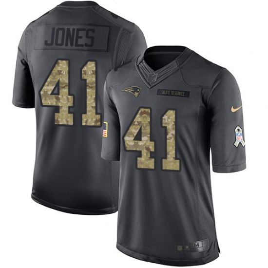 Men's Nike New England Patriots 41 Cyrus Jones Limited Black 2016 Salute to Service NFL Jersey