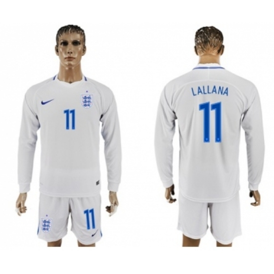 England 11 Lallana Home Long Sleeves Soccer Country Jersey