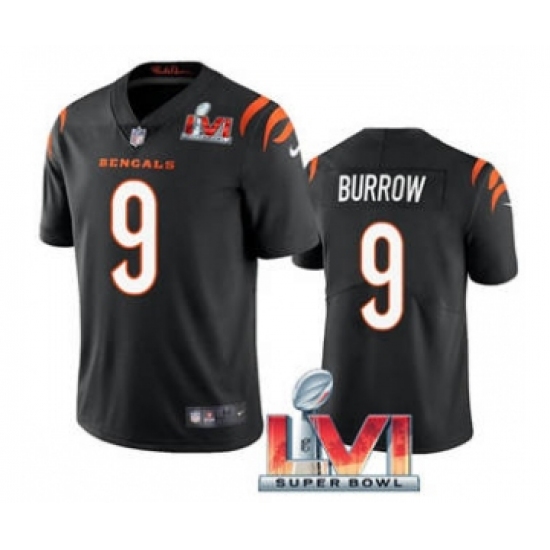 Men's Cincinnati Bengals 9 Joe Burrow Black 2022 Super Bowl LVI Vapor Limited Stitched Jersey