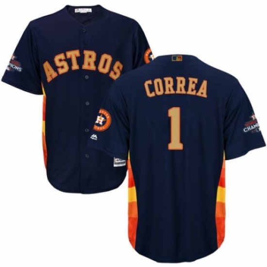 Men's Majestic Houston Astros 1 Carlos Correa Replica Navy Blue Alternate 2018 Gold Program Cool Base MLB Jersey