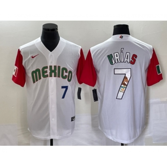 Men's Mexico Baseball 7 Julio Urias Number 2023 White Red World Classic Stitched Jersey12