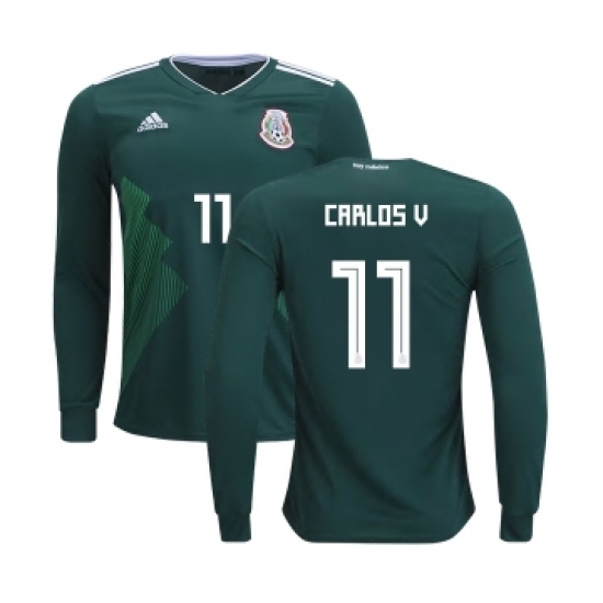 Mexico 11 Carlos V Home Long Sleeves Kid Soccer Country Jersey