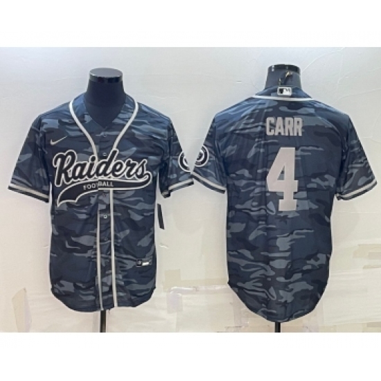 Men's Las Vegas Raiders 4 Derek Carr Grey Camo With Patch Cool Base Stitched Baseball Jersey