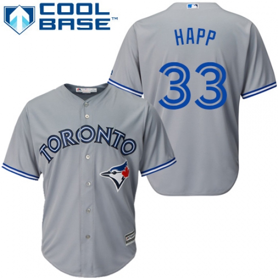 Men's Majestic Toronto Blue Jays 33 J.A. Happ Replica Grey Road MLB Jersey