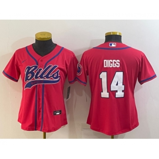 Women's Buffalo Bills 14 Stefon Diggs Red Stitched Cool Base Nike Baseball Jersey