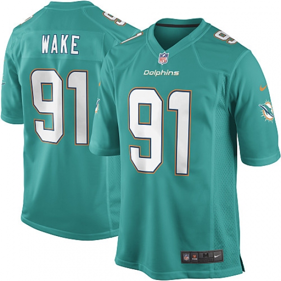 Youth Nike Miami Dolphins 91 Cameron Wake Game Aqua Green Team Color NFL Jersey
