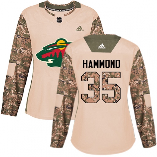 Women's Adidas Minnesota Wild 35 Andrew Hammond Authentic Camo Veterans Day Practice NHL Jersey