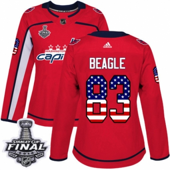Women's Adidas Washington Capitals 83 Jay Beagle Authentic Red USA Flag Fashion 2018 Stanley Cup Final NHL Jersey