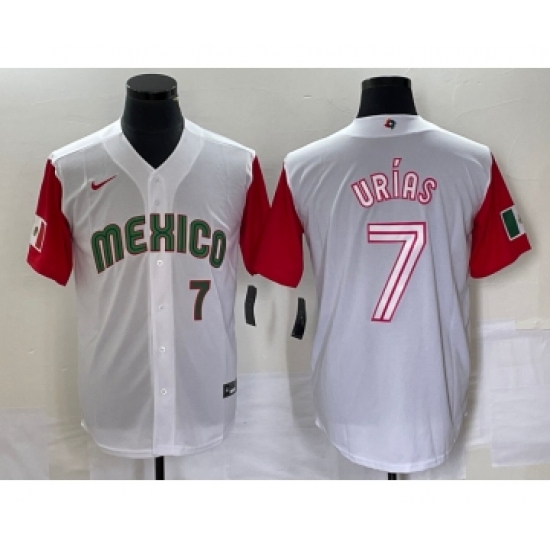 Men's Mexico Baseball 7 Julio Urias Number 2023 White Red World Classic Stitched Jersey 40