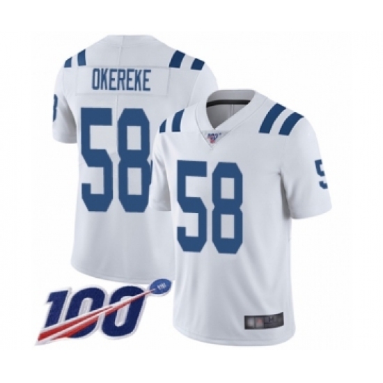 Men's Indianapolis Colts 58 Bobby Okereke White Vapor Untouchable Limited Player 100th Season Football Jersey