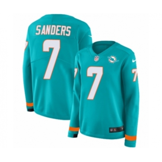 Women's Nike Miami Dolphins 7 Jason Sanders Limited Aqua Therma Long Sleeve NFL Jersey