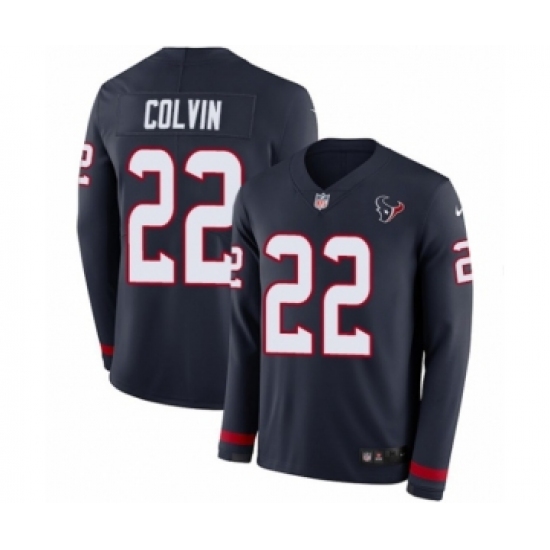 Youth Nike Houston Texans 22 Aaron Colvin Limited Navy Blue Therma Long Sleeve NFL Jersey